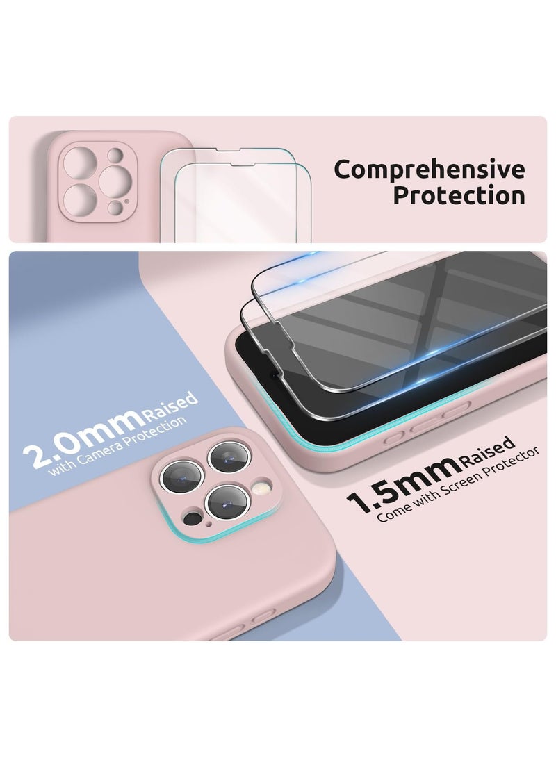 ELTRAZONE تصميم لغطاء iPhone 15 Pro Max، سيليكون سائل [2 واقيات شاشة و 1 حبل] حماية لكل عدسة غطاء مضاد للصدمات لـ iPhone 15 Pro Max 6.7 بوصة 2023، رمال وردية - Image 4