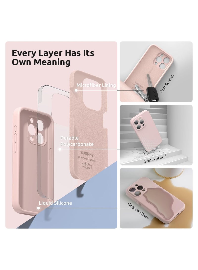 ELTRAZONE تصميم لغطاء iPhone 15 Pro Max، سيليكون سائل [2 واقيات شاشة و 1 حبل] حماية لكل عدسة غطاء مضاد للصدمات لـ iPhone 15 Pro Max 6.7 بوصة 2023، رمال وردية - Image 3