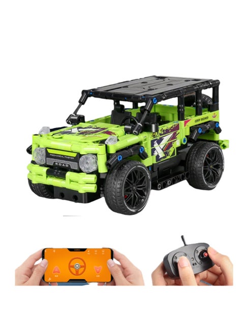 Green (Handle Remote Control + Mobile Phone Programming) Jeep Remote Control Car Building Block Set Toys, Suitable For Children Aged 8-12, Robot Building Block Set, Remote Control And App Controlled Car, Remote Control Car Toy Set, Suitable For Boys And Girls, 603pcs