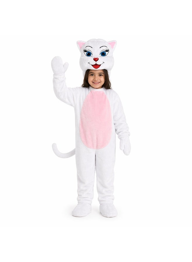 Kids White Cat Costume Jumpsuit - Soft Fleece Animal Onesie - Sizes 2 to 14 Years - Image 1