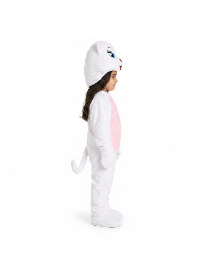Kids White Cat Costume Jumpsuit - Soft Fleece Animal Onesie - Sizes 2 to 14 Years - Image 4