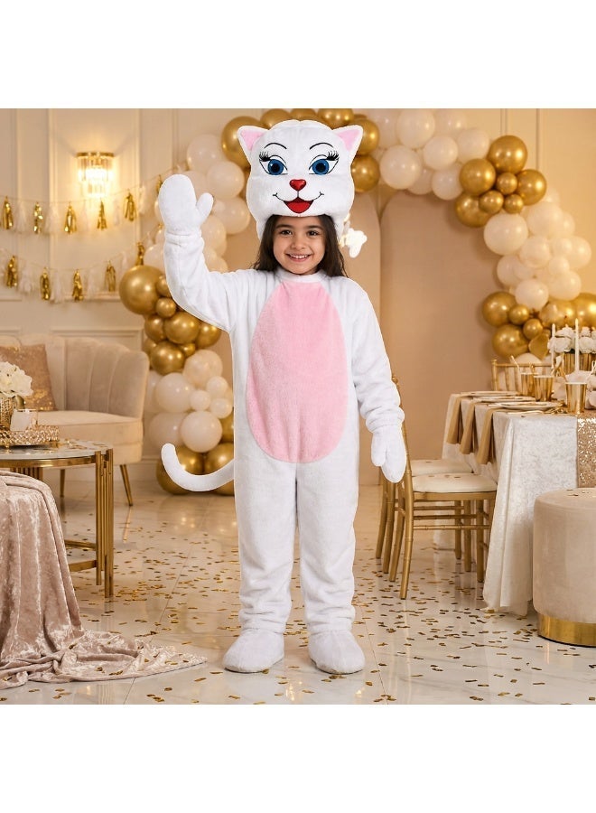 Kids White Cat Costume Jumpsuit - Soft Fleece Animal Onesie - Sizes 2 to 14 Years - Image 5