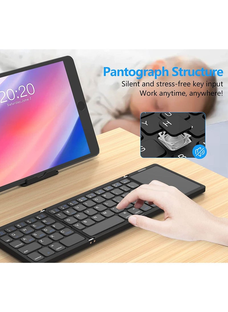 Generic - Foldable Bluetooth Keyboard, Tri- Foldable Portable Wireless Keyboard with Touchpad, USB-C Rechargeable for iOS, Android, Windows System Laptop Tablet Smartphone Device - Image 1