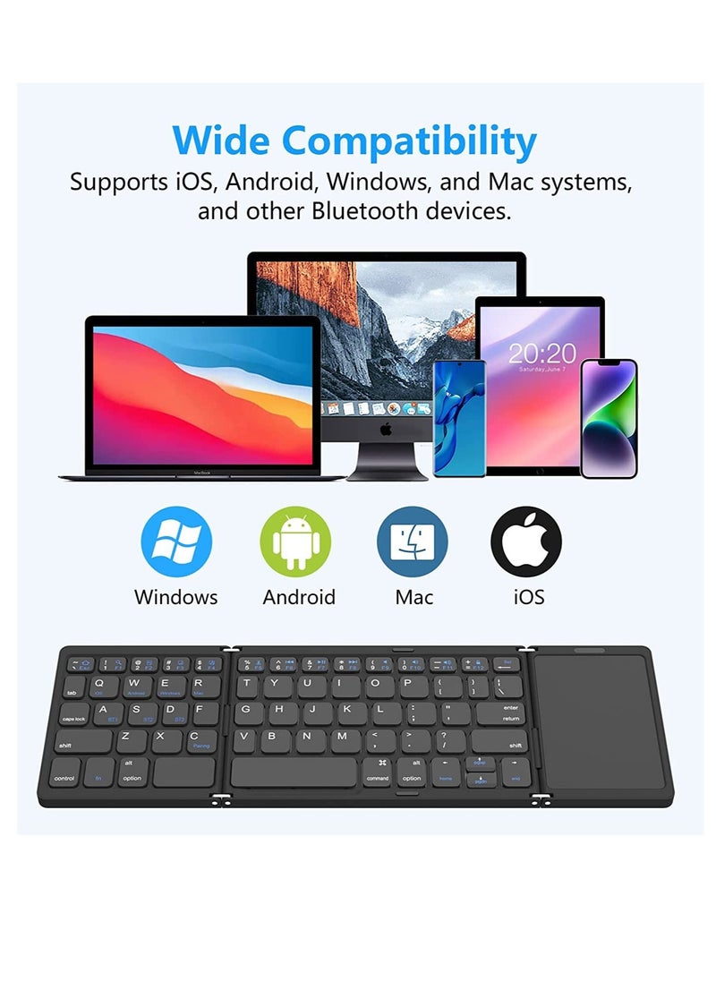 Generic - Foldable Bluetooth Keyboard, Tri- Foldable Portable Wireless Keyboard with Touchpad, USB-C Rechargeable for iOS, Android, Windows System Laptop Tablet Smartphone Device - Image 1