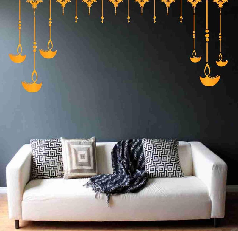 Decor Villa PVC Vinyl Diwali Deepak 3D Wall Sticker JUST Peel Stick New Modern Art Trendy Wall Stickers for Home Decoration Living RoomOffice Bedroom etc Size 58 CM X 45 CM Multicolor