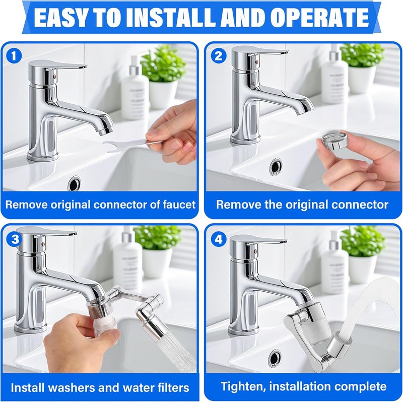 Shaobrc 360° Rotating Faucet Extender with Adapter – Multifunctional Sink Spray Head for Bathroom & Kitchen Sinks (Equipped with a 6-inch sink filter and 2 spray modes) - Image 4