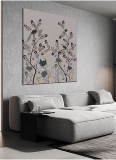 Square Canvas Wall Art Stretched Over Wooden Frame with Birds and Flowers Painting