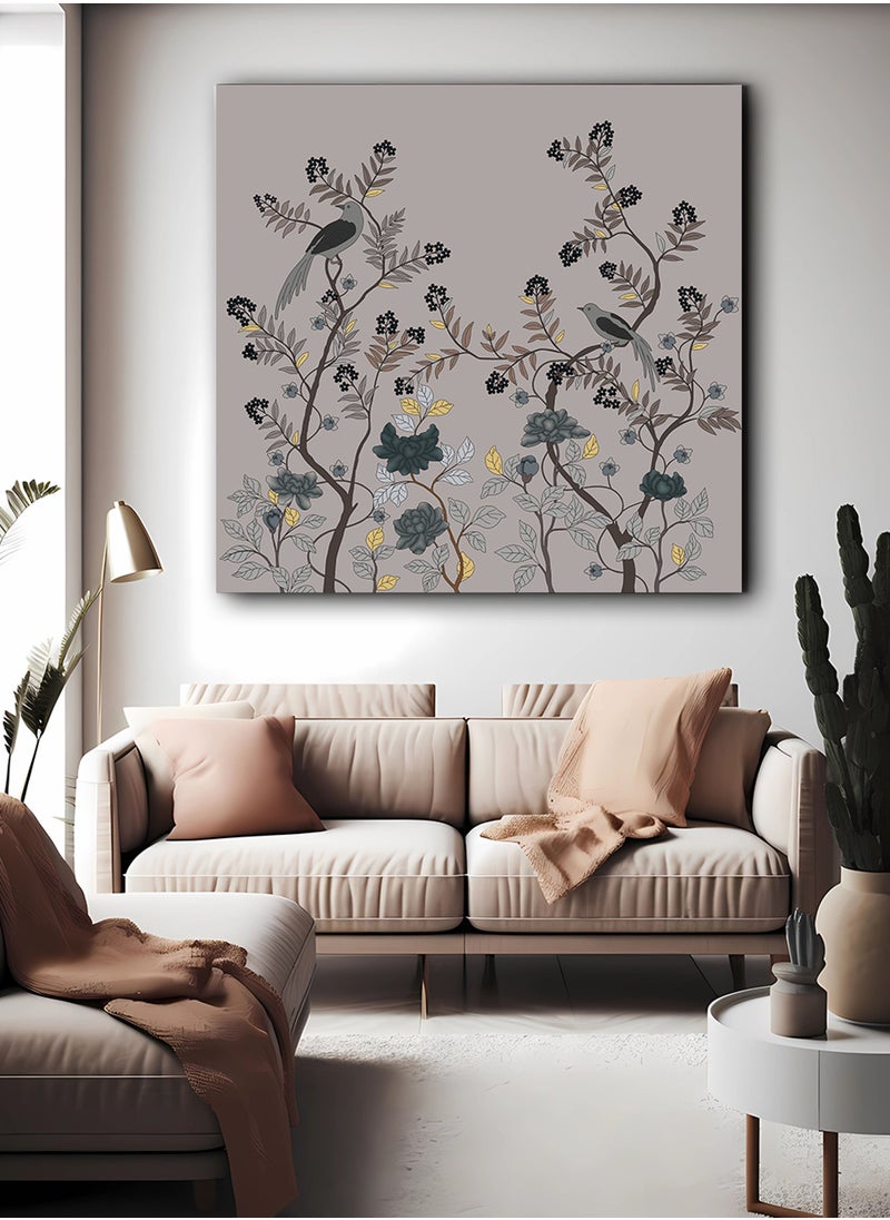 LOWHA Square Canvas Wall Art Stretched Over Wooden Frame with Birds and Flowers Painting  - Image 2