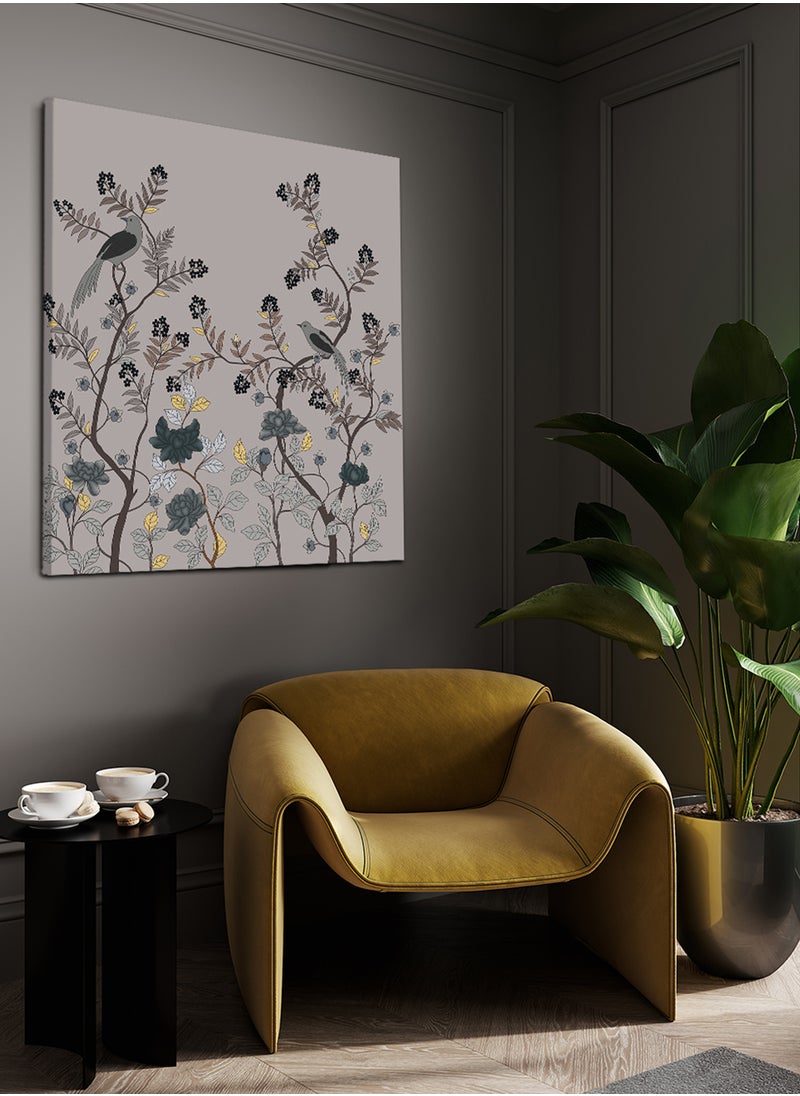 LOWHA Square Canvas Wall Art Stretched Over Wooden Frame with Birds and Flowers Painting  - Image 3