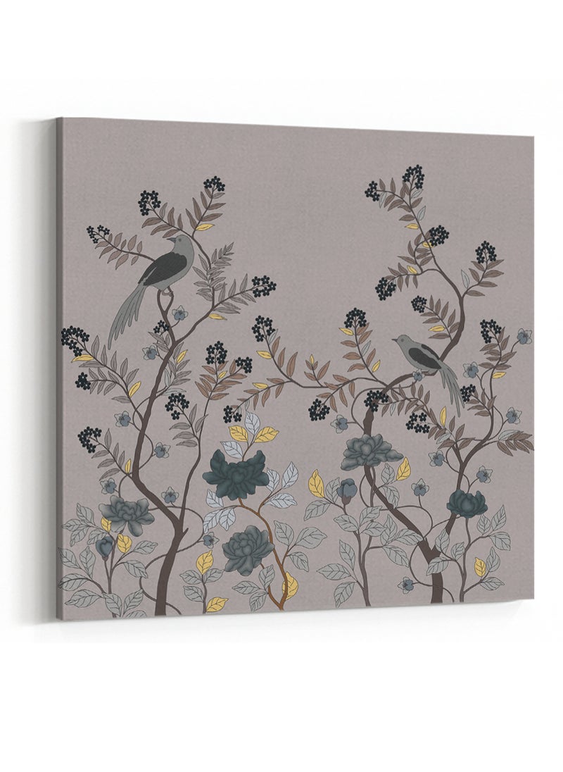 LOWHA Square Canvas Wall Art Stretched Over Wooden Frame with Birds and Flowers Painting  - Image 4