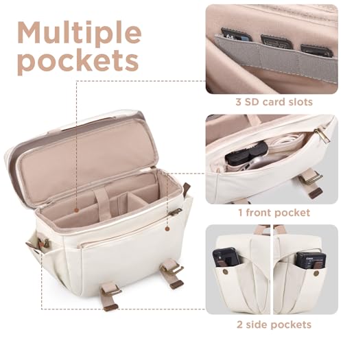 SMRITI Canvas Camera Bag Small- DSLR/SLR Waterproof Camera Bag for Canon/Sony/Nikon/Fuji, Cute Camera Sling Bag with Rain Cover, Travel Crossbody Camera Case Bag for Women Men Photographer (White) - Image 5