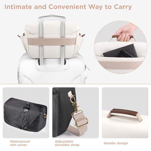 SMRITI Canvas Camera Bag Small- DSLR/SLR Waterproof Camera Bag for Canon/Sony/Nikon/Fuji, Cute Camera Sling Bag with Rain Cover, Travel Crossbody Camera Case Bag for Women Men Photographer (White) - Image 4