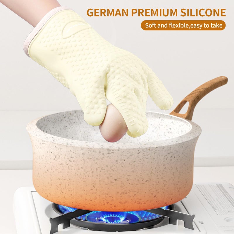 MAD SHARK Silicone Oven Mitts Heat Resistant 450 Degrees,Waterproof & Non-Slip Oven Gloves with Fingers,Cotton Lined Silicone Oven Gloves Kitchen Mitts for Baking Cooking Barbecue,Women,Oven (White) - Image 4