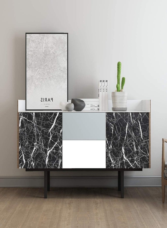 Brajin Self Adhesive Paper for Kitchen Countertops Desk Cabinets Waterproof(Black) Anti-Mold Marble foil for Wall Size and Black Marble Foil Paper Sticker Roll for Kitchen Wall, Drawers - Image 5