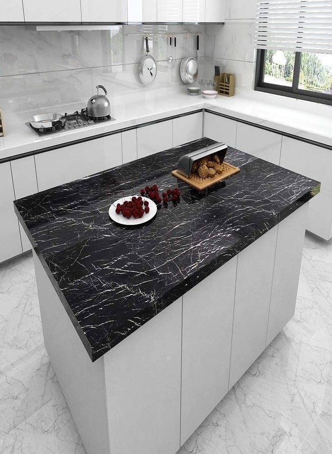 Brajin Self Adhesive Paper for Kitchen Countertops Desk Cabinets Waterproof(Black) Anti-Mold Marble foil for Wall Size and Black Marble Foil Paper Sticker Roll for Kitchen Wall, Drawers - Image 3