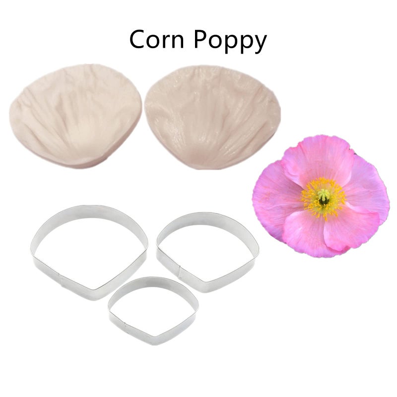 kulepin 8set Gumpaste Flower Silicone Mold and Cutter Stainless Steel Flower Cutter Fondant Flower Veining Molds Sugarcraft Flowers Making Tools for Cupacke Cookie Toppers Wedding Birthday Cake Decorating - Image 3
