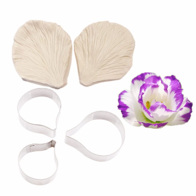 kulepin 8set Gumpaste Flower Silicone Mold and Cutter Stainless Steel Flower Cutter Fondant Flower Veining Molds Sugarcraft Flowers Making Tools for Cupacke Cookie Toppers Wedding Birthday Cake Decorating - Image 5