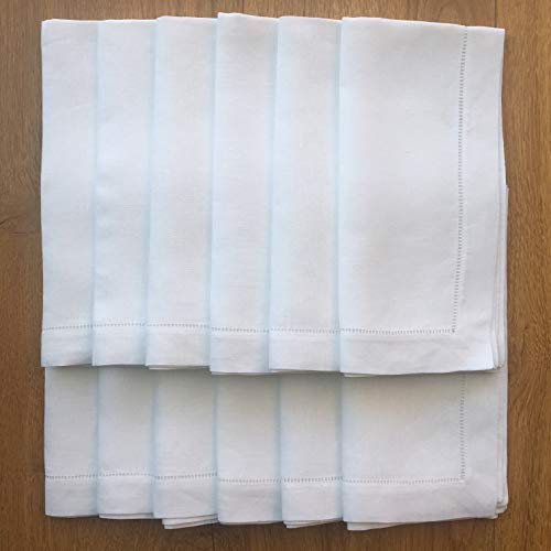Minhcraft White Linen Hem Stitch Dinner Napkins - Set of 12 20"x20"-Ladder Hem Stitch 100% Linen Cloth Napkins-Super Value Bulk 12 Pack - Image 2
