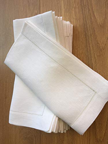 Minhcraft White Linen Hem Stitch Dinner Napkins - Set of 12 20"x20"-Ladder Hem Stitch 100% Linen Cloth Napkins-Super Value Bulk 12 Pack - Image 4