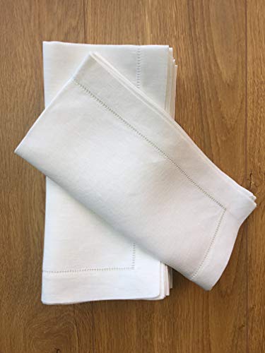 Minhcraft White Linen Hem Stitch Dinner Napkins - Set of 12 20"x20"-Ladder Hem Stitch 100% Linen Cloth Napkins-Super Value Bulk 12 Pack - Image 3