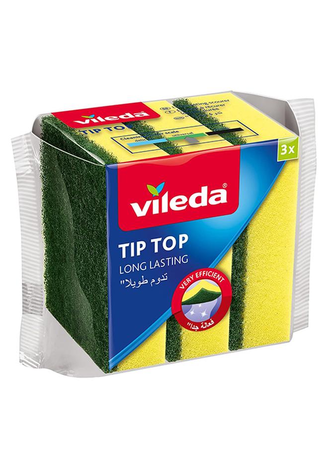 Vileda 3 قطع إسفنج غسيل الصحون المتوسطة الترويجية، طويلة الأمد ومتينة للأسطح الحساسة أصفر/أخضر - Image 1