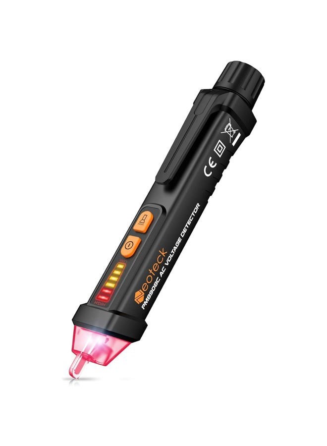 Neoteck جهاز اختبار الجهد غير المتصل 12-1000 فولت AC قلم كاشف الجهد أداة اختبار الدائرة مع مصباح LED وصفارة إنذار حكم السلك الحي/الحيادي - أسود - Image 1