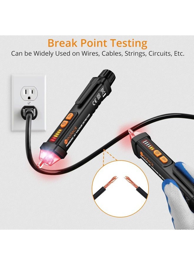 Neoteck جهاز اختبار الجهد غير المتصل 12-1000 فولت AC قلم كاشف الجهد أداة اختبار الدائرة مع مصباح LED وصفارة إنذار حكم السلك الحي/الحيادي - أسود - Image 4