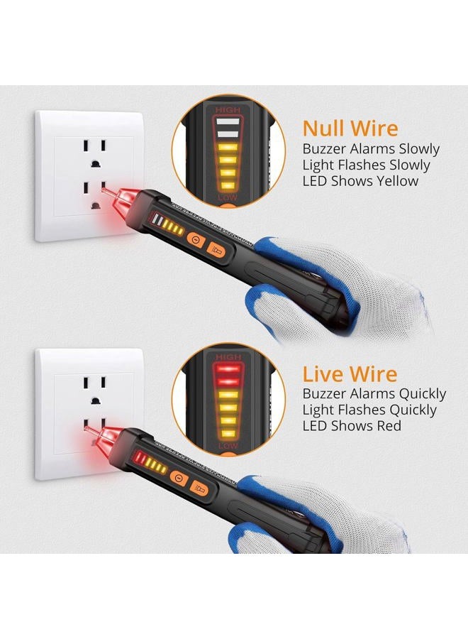 Neoteck جهاز اختبار الجهد غير المتصل 12-1000 فولت AC قلم كاشف الجهد أداة اختبار الدائرة مع مصباح LED وصفارة إنذار حكم السلك الحي/الحيادي - أسود - Image 3
