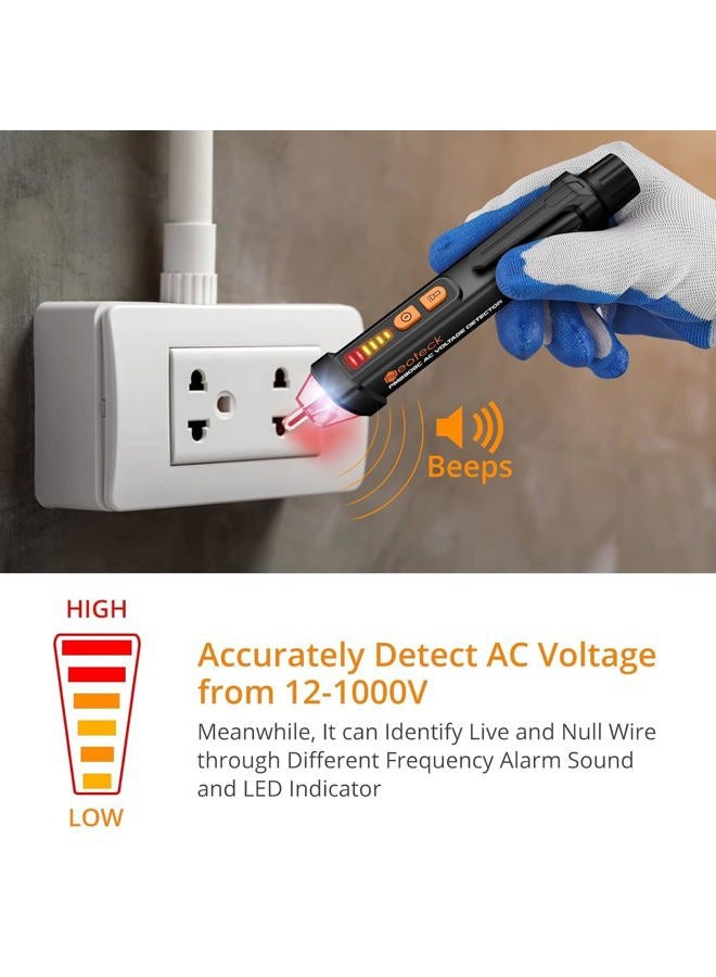 Neoteck جهاز اختبار الجهد غير المتصل 12-1000 فولت AC قلم كاشف الجهد أداة اختبار الدائرة مع مصباح LED وصفارة إنذار حكم السلك الحي/الحيادي - أسود - Image 2