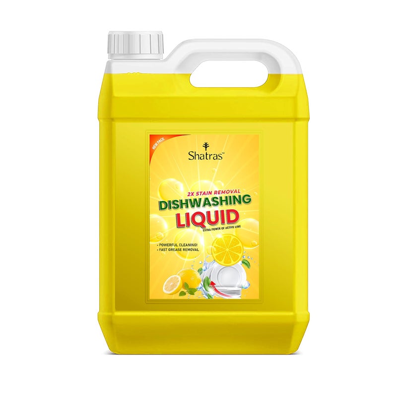 Shatras Dishwash Liquid Gel Lemon Can Jar, Kitchen Utensil Cleaner Removes Grease & Oil Dishwashing Detergent (5000 ml) - Image 1