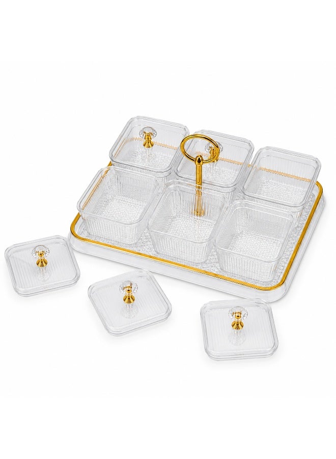 BARIQ.HOMES BARIQ HOMES Acrylic Serving Set with 6 Lidded Containers, Gold Carry Handle & Tray, 30x22cm Snack Organizer for Nuts, Dates, Candy and Sweets, Clear/Gold - Image 4