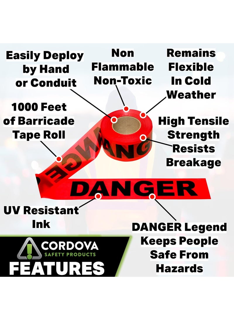 Cordova Cordova Safety Products  T15211 Pro Pack Danger Barricade Tape  Set of 12 Rolls  Each Roll Measures 3 x 1000  Red 31000 Red  - Image 2
