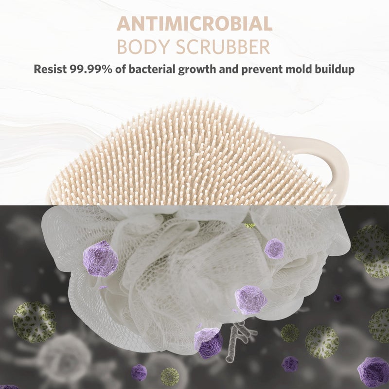 Sndyi Silicone Body Scrubber, Gentle Exfoliating Body Scrubber for Sensitive Skin, Leaf Shaped Shower Scrubber for Body with Lathering Bristles, Silicone Loofah Body Brush for Showering, Oatmeal - Image 3