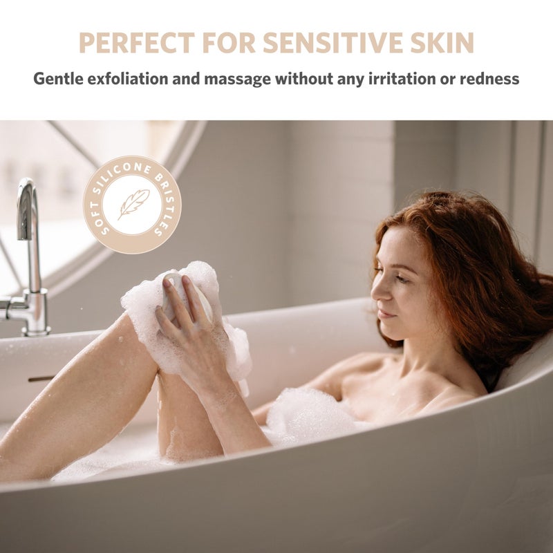 Sndyi Silicone Body Scrubber, Gentle Exfoliating Body Scrubber for Sensitive Skin, Leaf Shaped Shower Scrubber for Body with Lathering Bristles, Silicone Loofah Body Brush for Showering, Oatmeal - Image 5