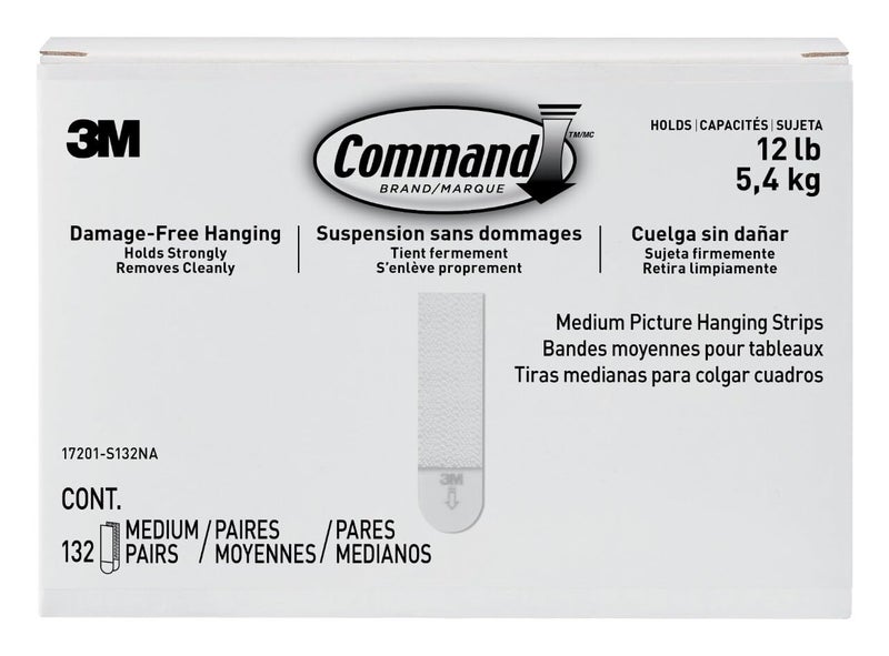 3M Command 10 lb Medium 132 Pairs Picture Hanging Strips (264 Strips), Damage-Free Hangers for Picture Frames, No Tools Required, Great for Home Room Wall Decor, White Adhesive - Image 1