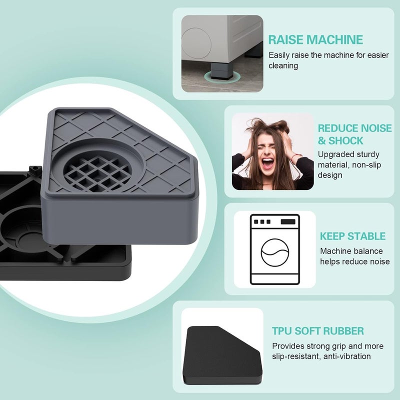 PARSPAR PARSPAR Anti Vibration Pads for Washing Machine Washer and Dryer Pedestals High Hard Wearing Square Rubber Foot Pads Noise Cancelling and Shock Support Protects Pedestals_4 Pcs  - Image 4