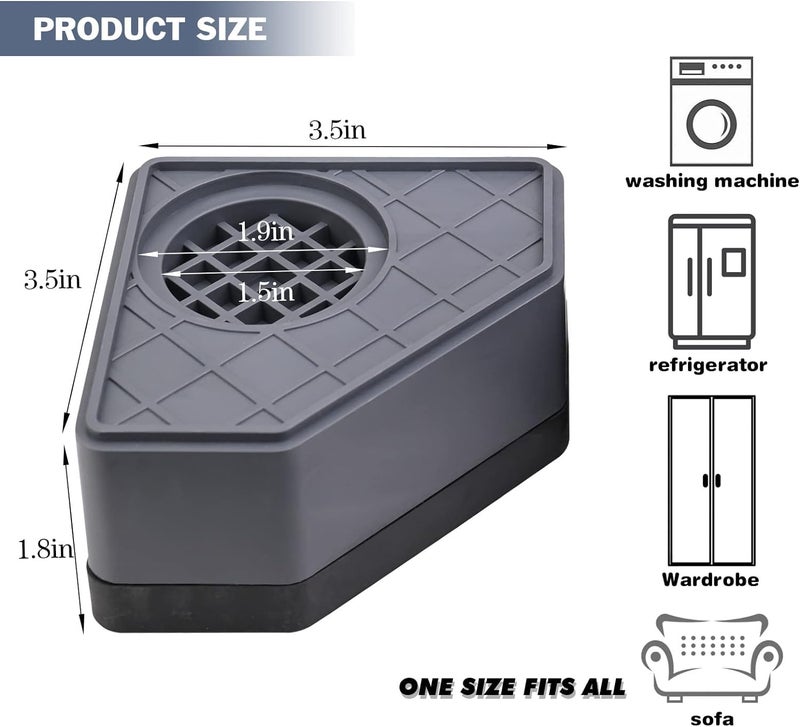 PARSPAR PARSPAR Anti Vibration Pads for Washing Machine Washer and Dryer Pedestals High Hard Wearing Square Rubber Foot Pads Noise Cancelling and Shock Support Protects Pedestals_4 Pcs  - Image 2