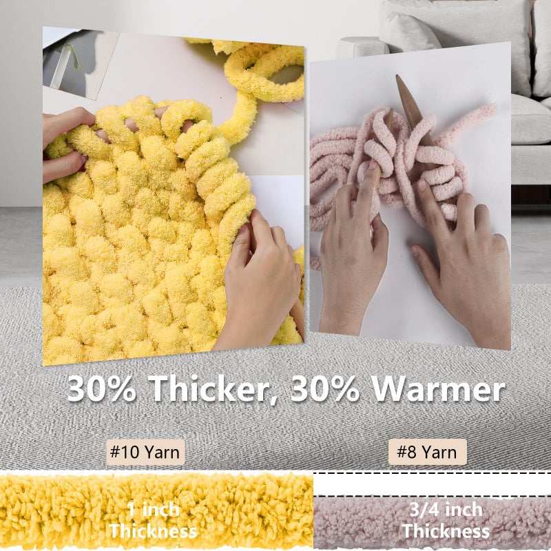 Cozyful Chunky Yarn for Hand Knitting - #10 Chunky Chenille Yarn, Jumbo Big Thick Chunky Yarns for Crocheting, Super Bulky Chunky Knit Blanket Yarns, 8 Skein (25 yds 8 oz Each Skein), Yellow - Image 3
