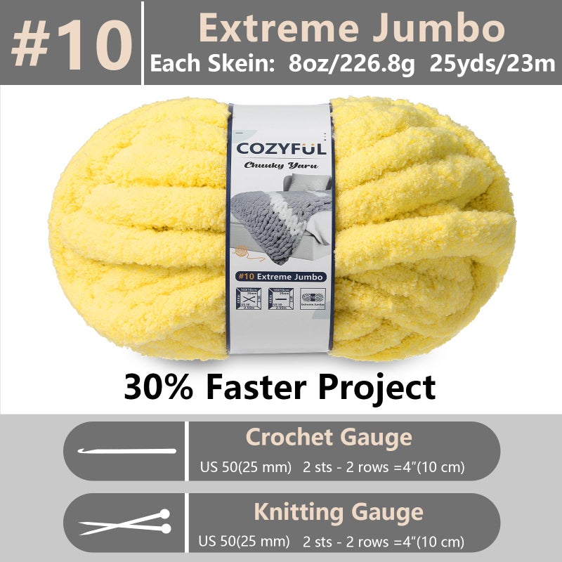 Cozyful Chunky Yarn for Hand Knitting - #10 Chunky Chenille Yarn, Jumbo Big Thick Chunky Yarns for Crocheting, Super Bulky Chunky Knit Blanket Yarns, 8 Skein (25 yds 8 oz Each Skein), Yellow - Image 2