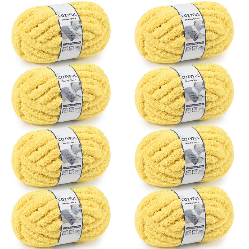 Cozyful Chunky Yarn for Hand Knitting - #10 Chunky Chenille Yarn, Jumbo Big Thick Chunky Yarns for Crocheting, Super Bulky Chunky Knit Blanket Yarns, 8 Skein (25 yds 8 oz Each Skein), Yellow - Image 1