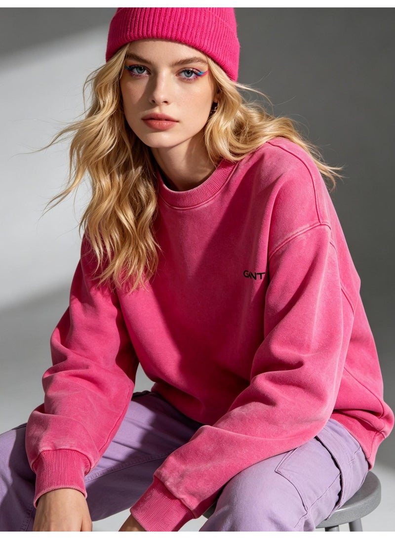 GANT Unisex Crew Neck Washed Sweatshirt, Men's Women's Casual Long Sleeve Top Rose Pink - Image 3