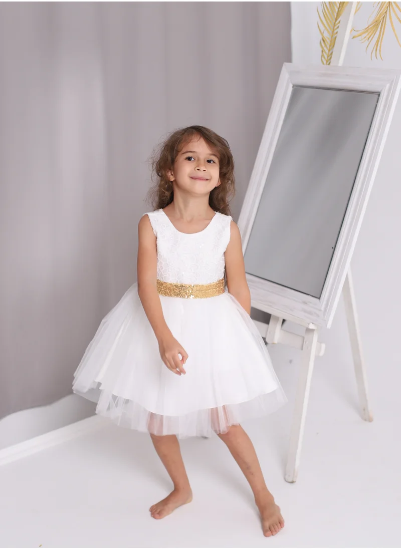دىدانيالا BEADED FLORAL LACE BOW FLOWER GIRL White DRESS