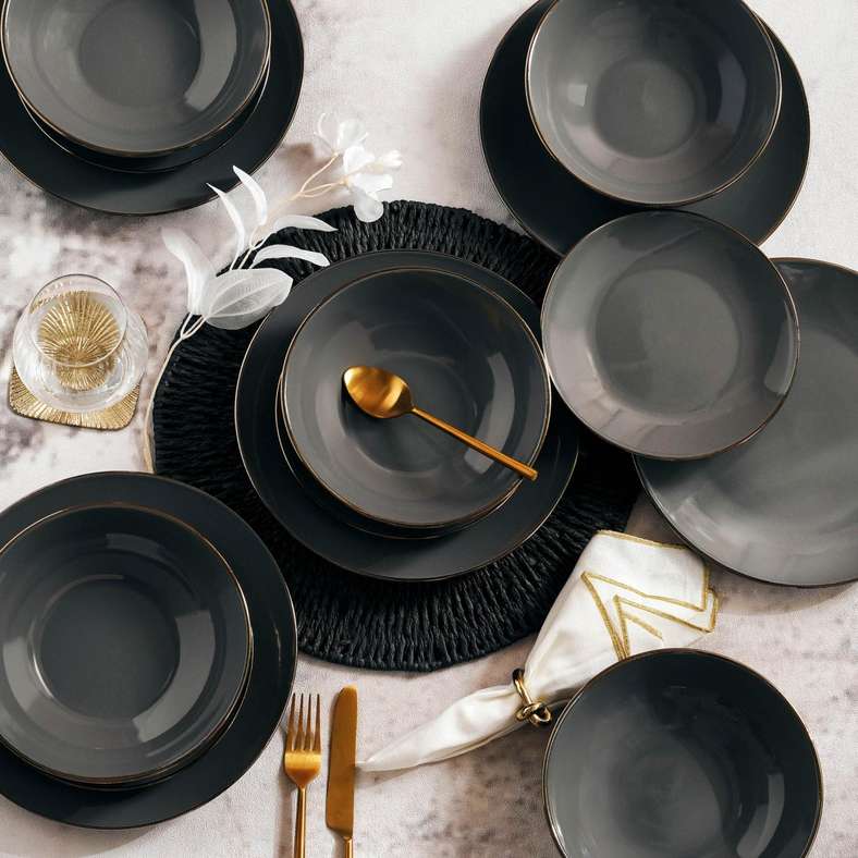 Pan Home 18-Piece Grey Stoneware Dinner Set