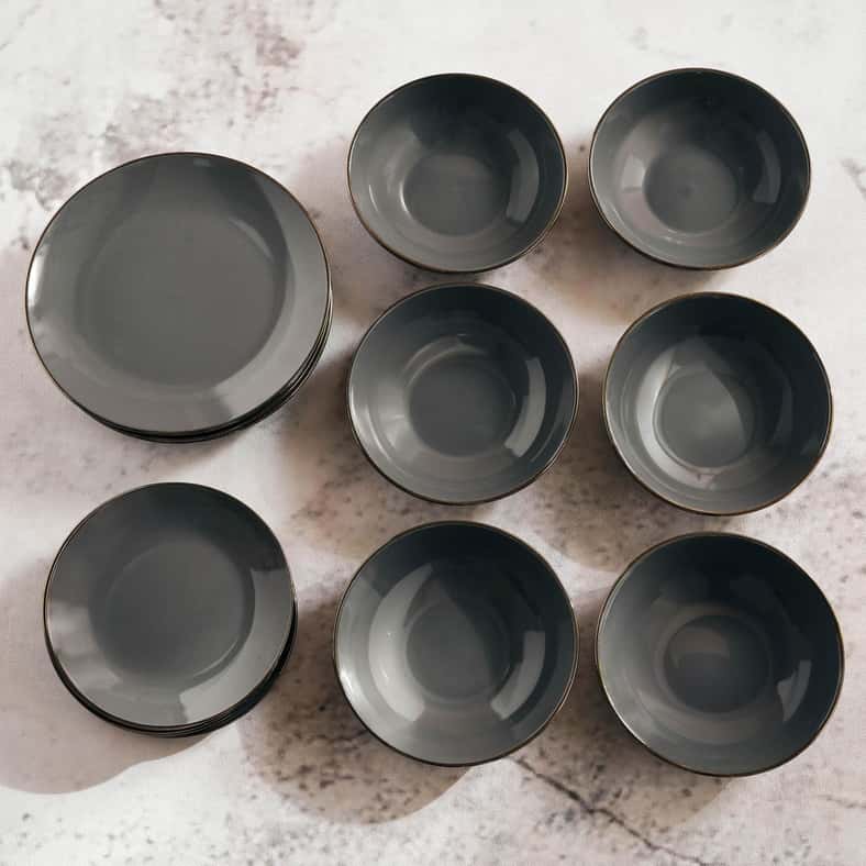 Pan Home طقم عشاء من 18 قطعة من الخزف الرمادي - Image 5