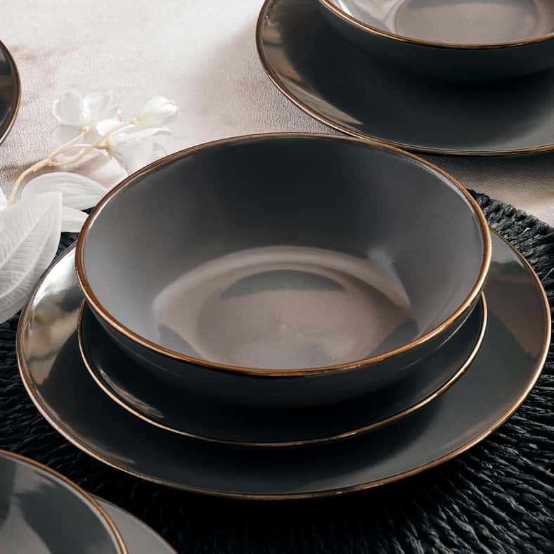 Pan Home طقم عشاء من 18 قطعة من الخزف الرمادي - Image 2