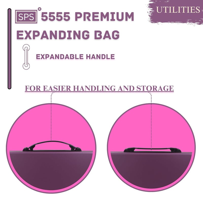 sps Presents Plastic File Folder F/C Expanding Bag with Handle 5555 (Pink, Black) - Image 5