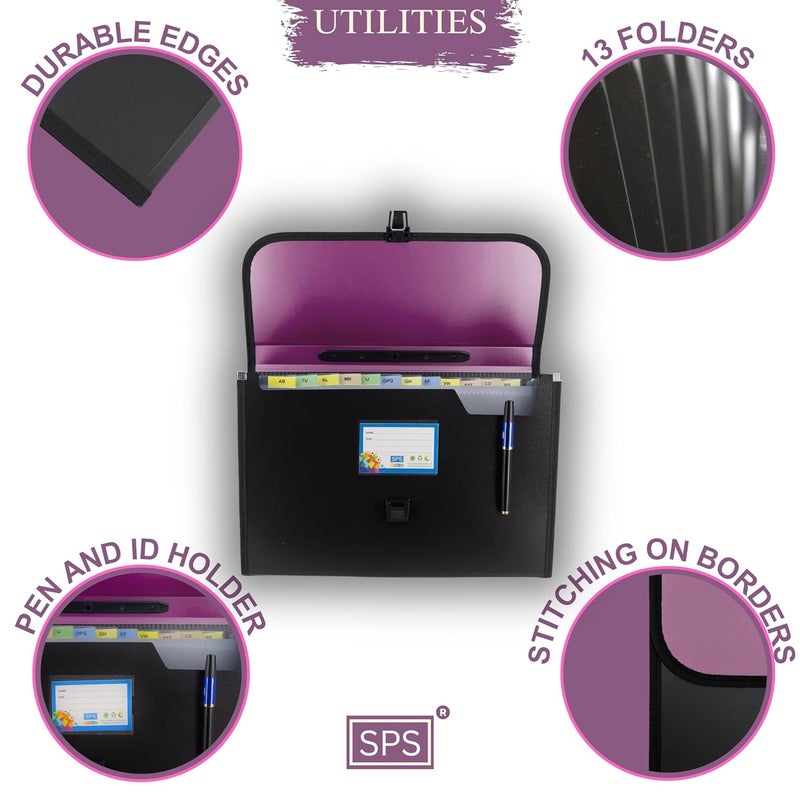 sps Presents Plastic File Folder F/C Expanding Bag with Handle 5555 (Pink, Black) - Image 3