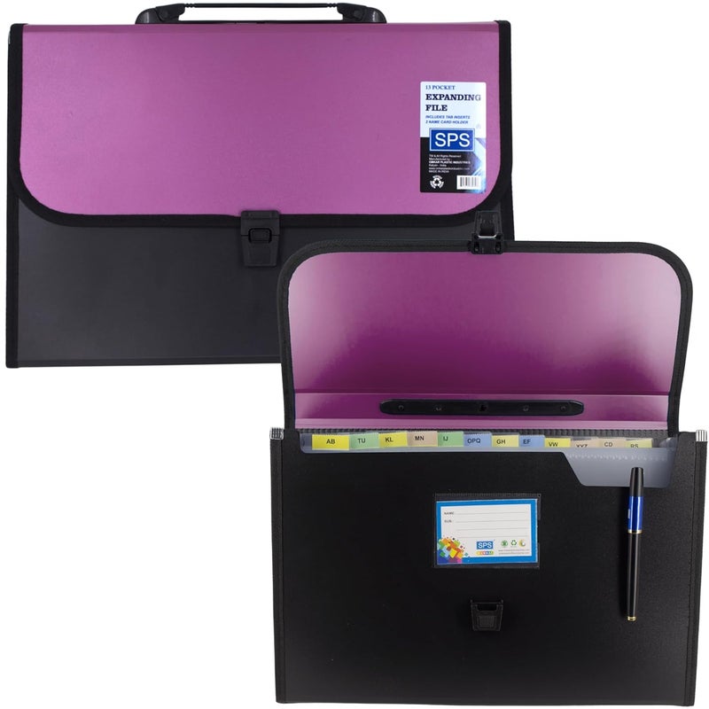 sps Presents Plastic File Folder F/C Expanding Bag with Handle 5555 (Pink, Black) - Image 1