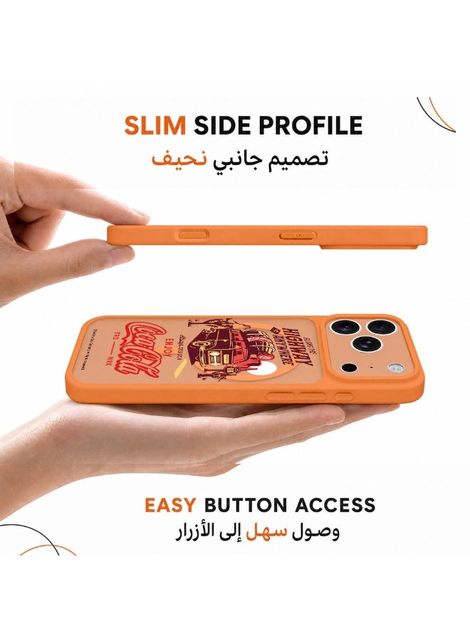 Coca-Cola iPhone 17 Pro Magnetic Phone Case, Slim Protective Cover with Highway Adventure Artwork, Raised Camera Protection, Matte TPU, Orange - Image 4