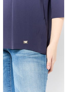Harmont & Blaine Women Regular Fit Stripe Long Sleeve Top, Blue  - Image 3